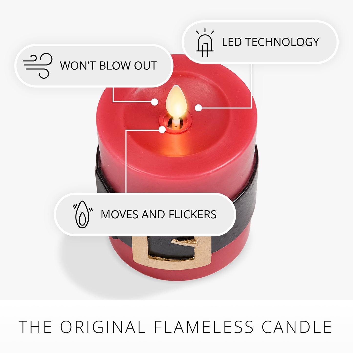 Holiday Red Santa Belt Flameless Candle Pillar
