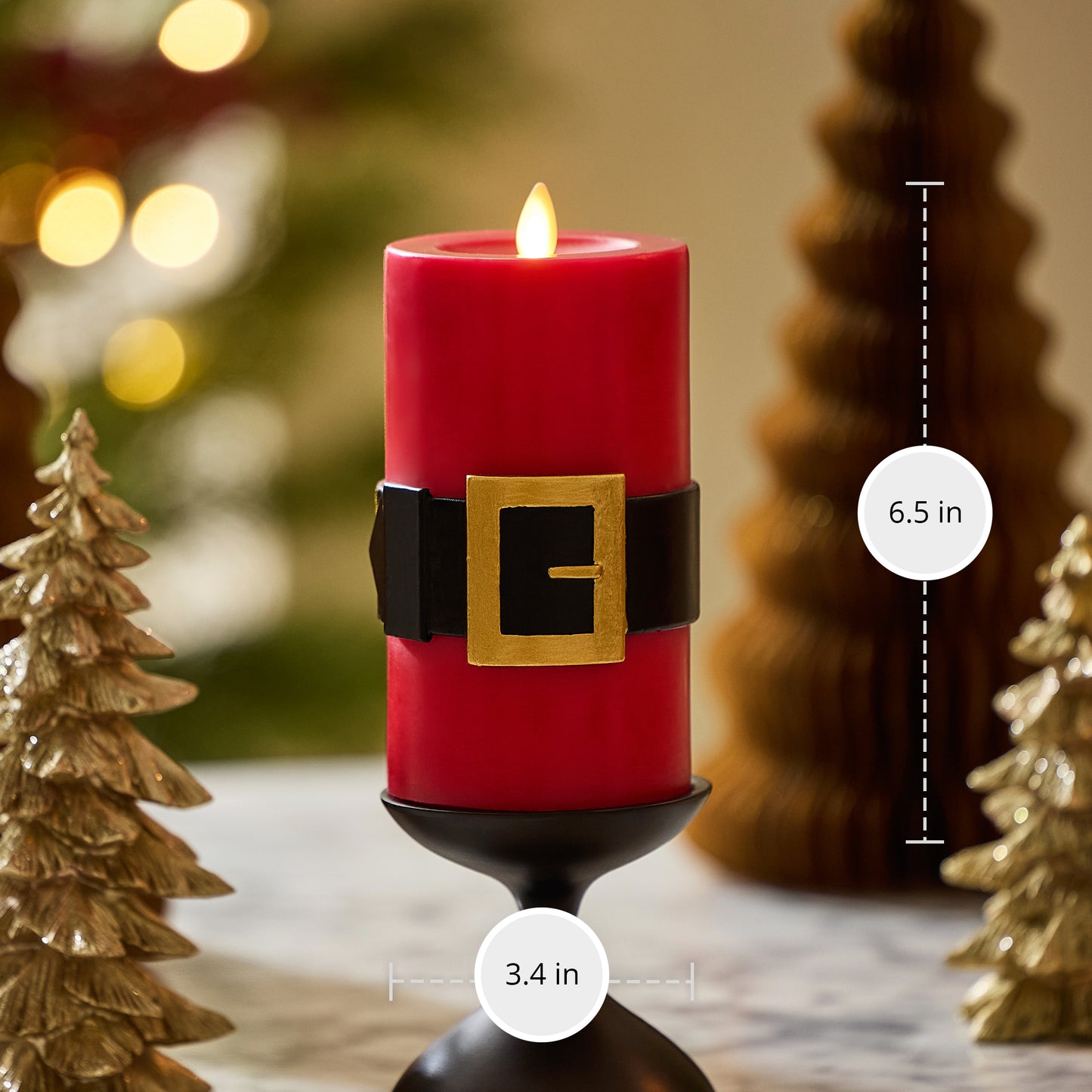 Holiday Red Santa Belt Flameless Candle Pillar