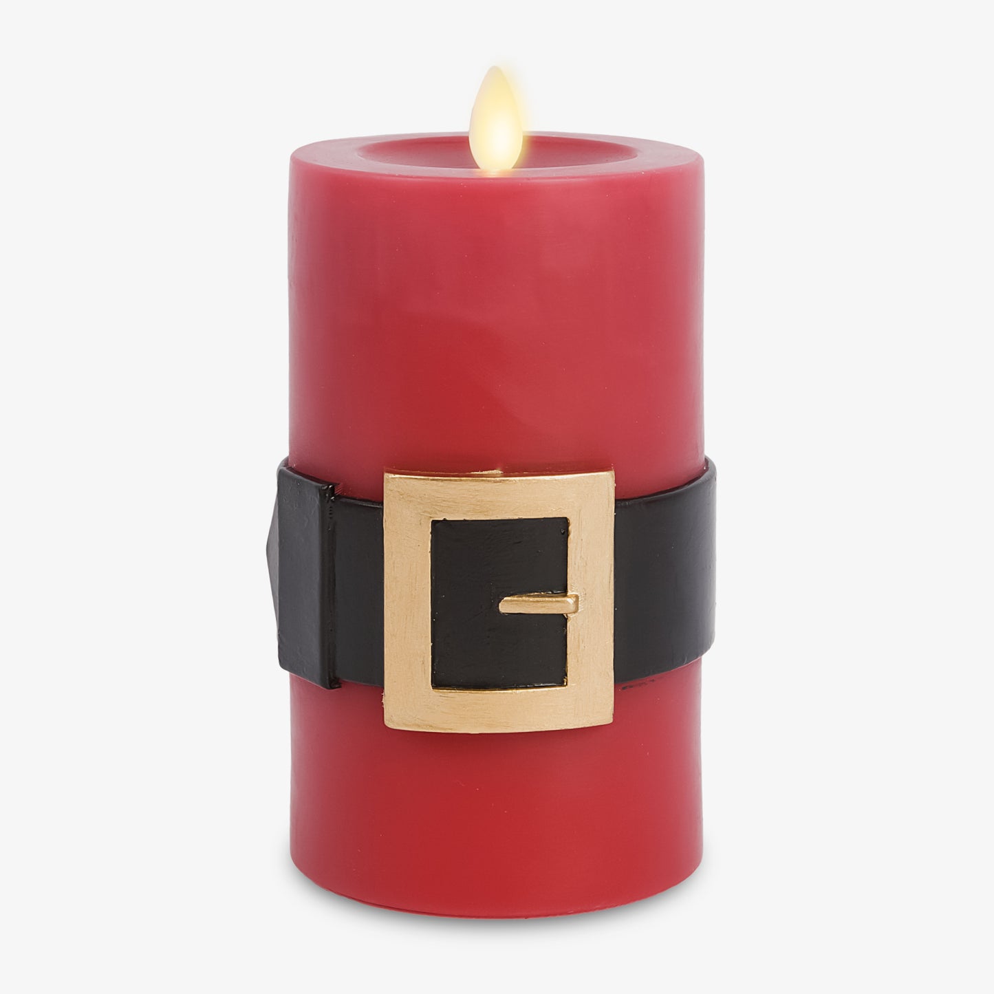Holiday Red Santa Belt Flameless Candle Pillar