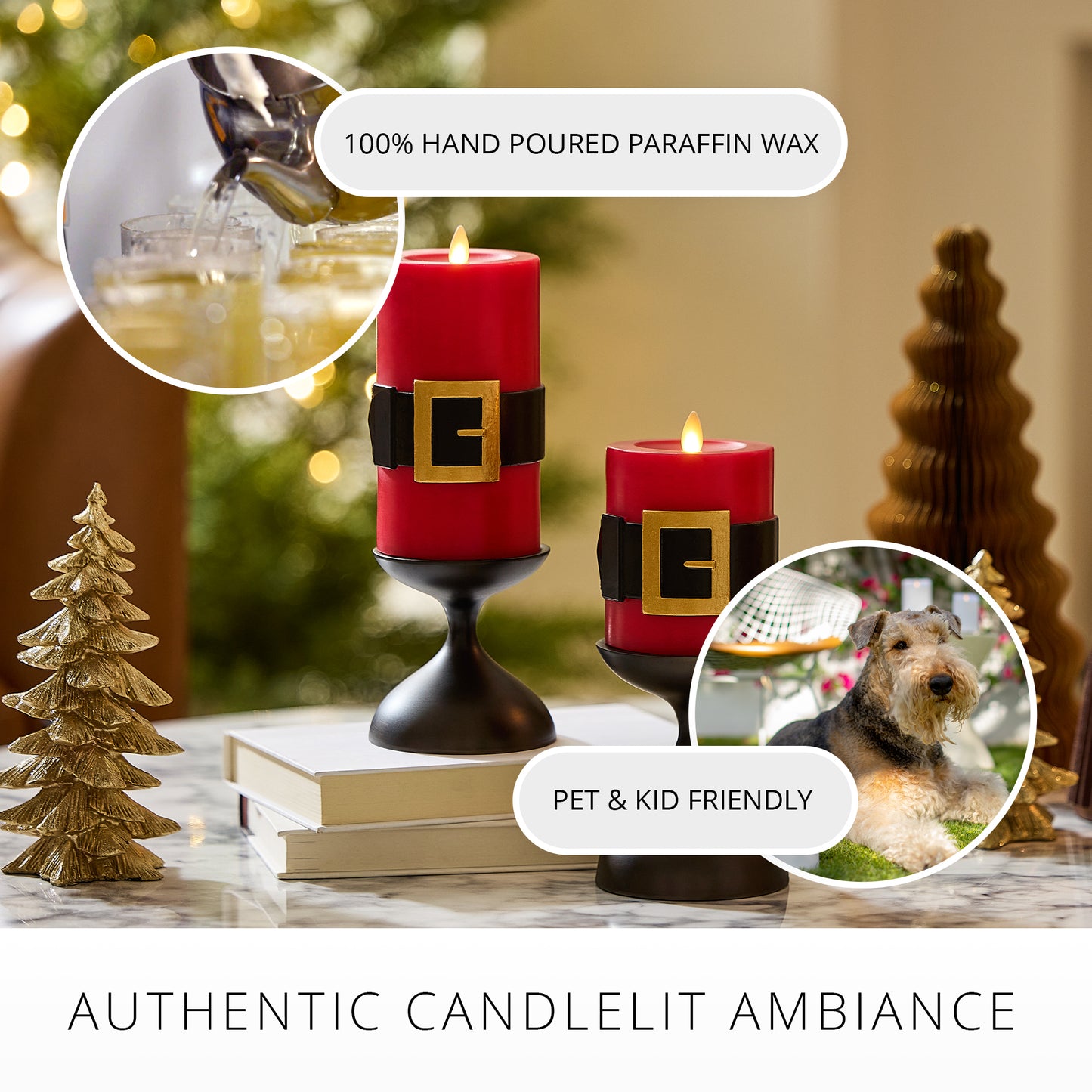 Holiday Red Santa Belt Flameless Candle Pillar