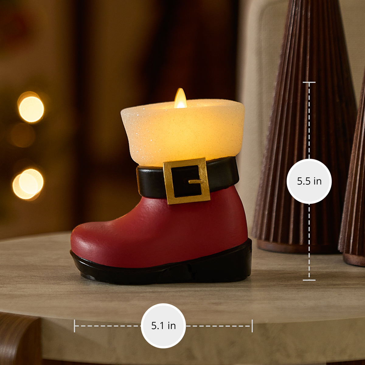 Holiday Red Santa Boot Flameless Candle
