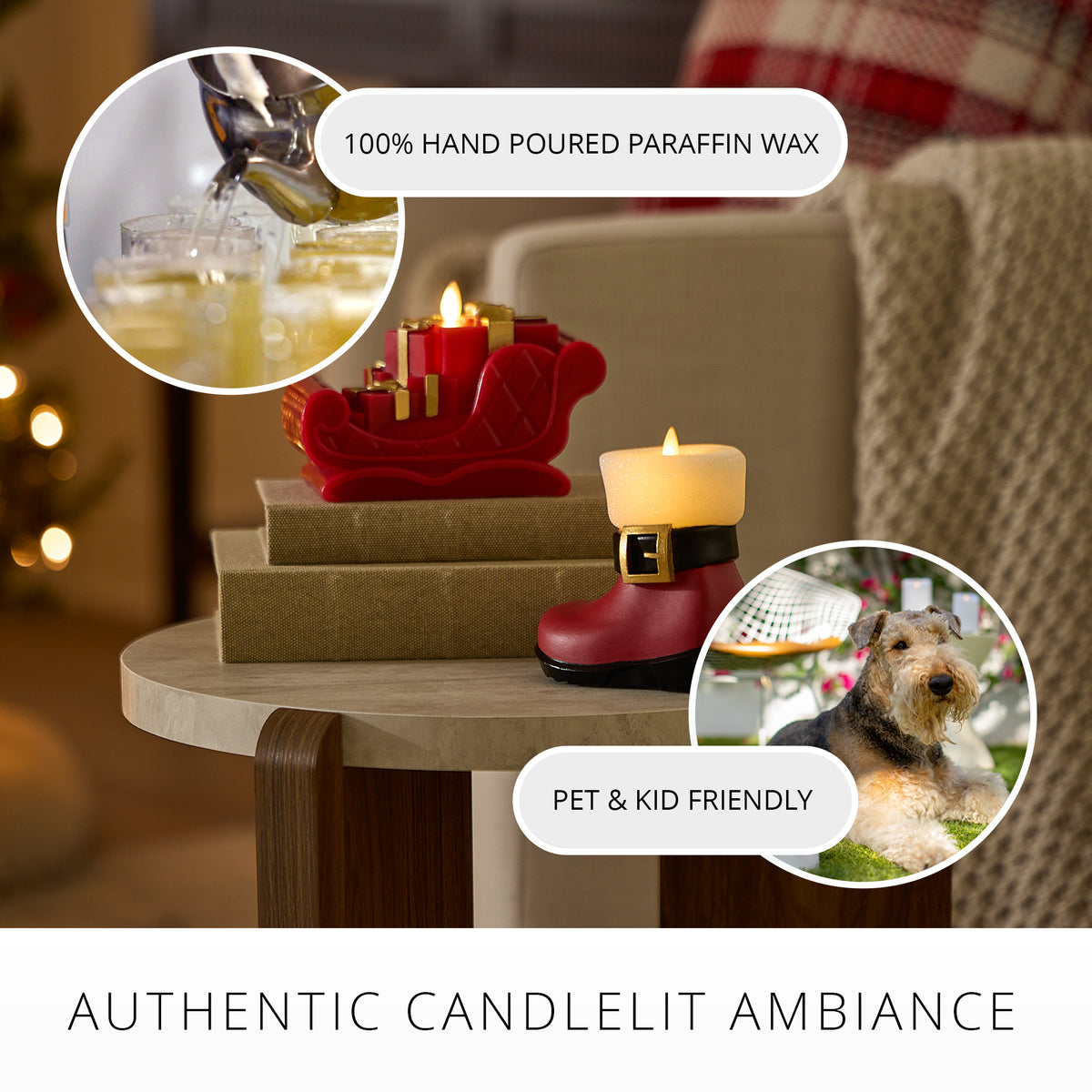 Holiday Red Santa Boot Flameless Candle