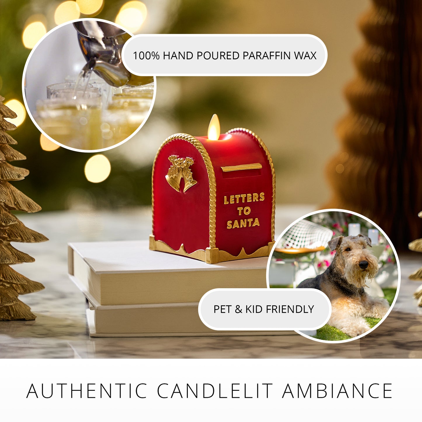 Holiday Red Flamless Candle Santa Mailbox