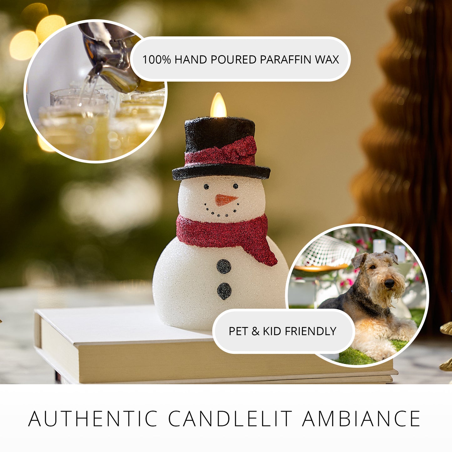 White Glitter Flameless Candle Snowgirl