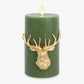 Holiday Green Reindeer Flameless Candle Pillar