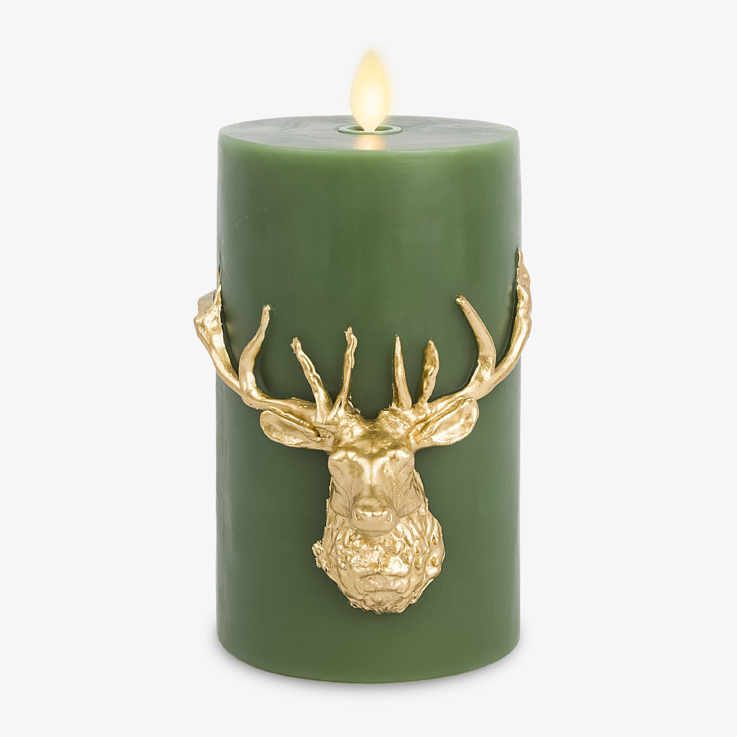 Holiday Green Reindeer Flameless Candle Pillar