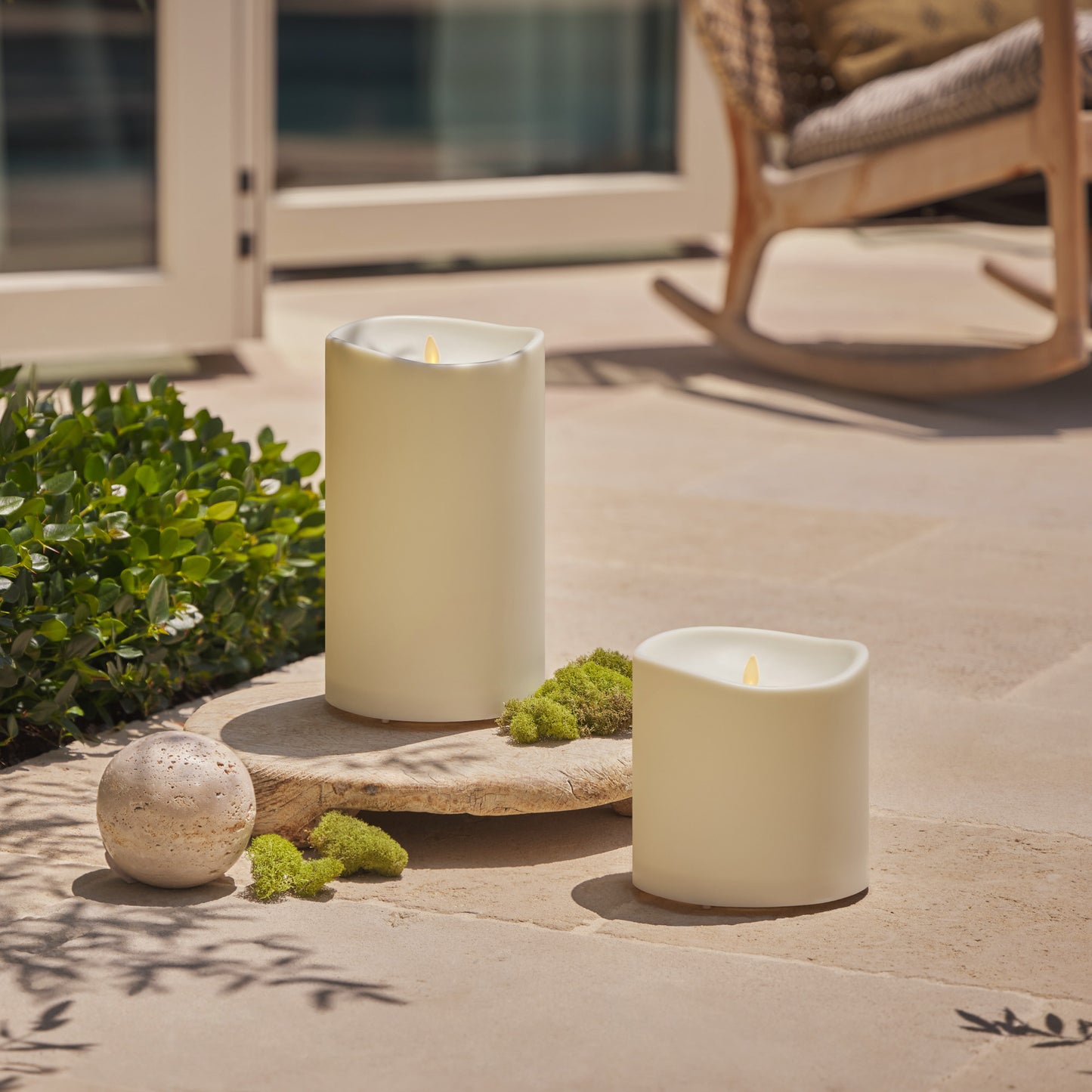 Pearl Ivory Outdoor Flameless Candle Grand Pillar with Remote - Melted Top