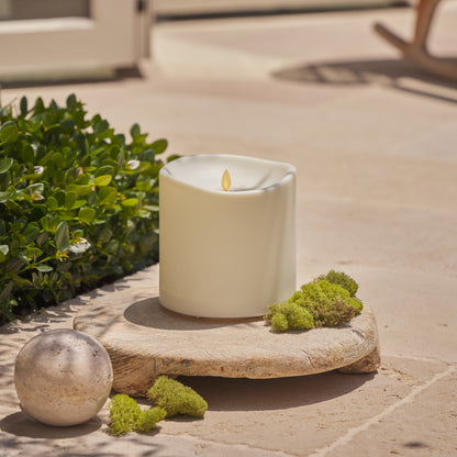 Pearl Ivory Outdoor Flameless Candle Grand Pillar with Remote - Melted Top