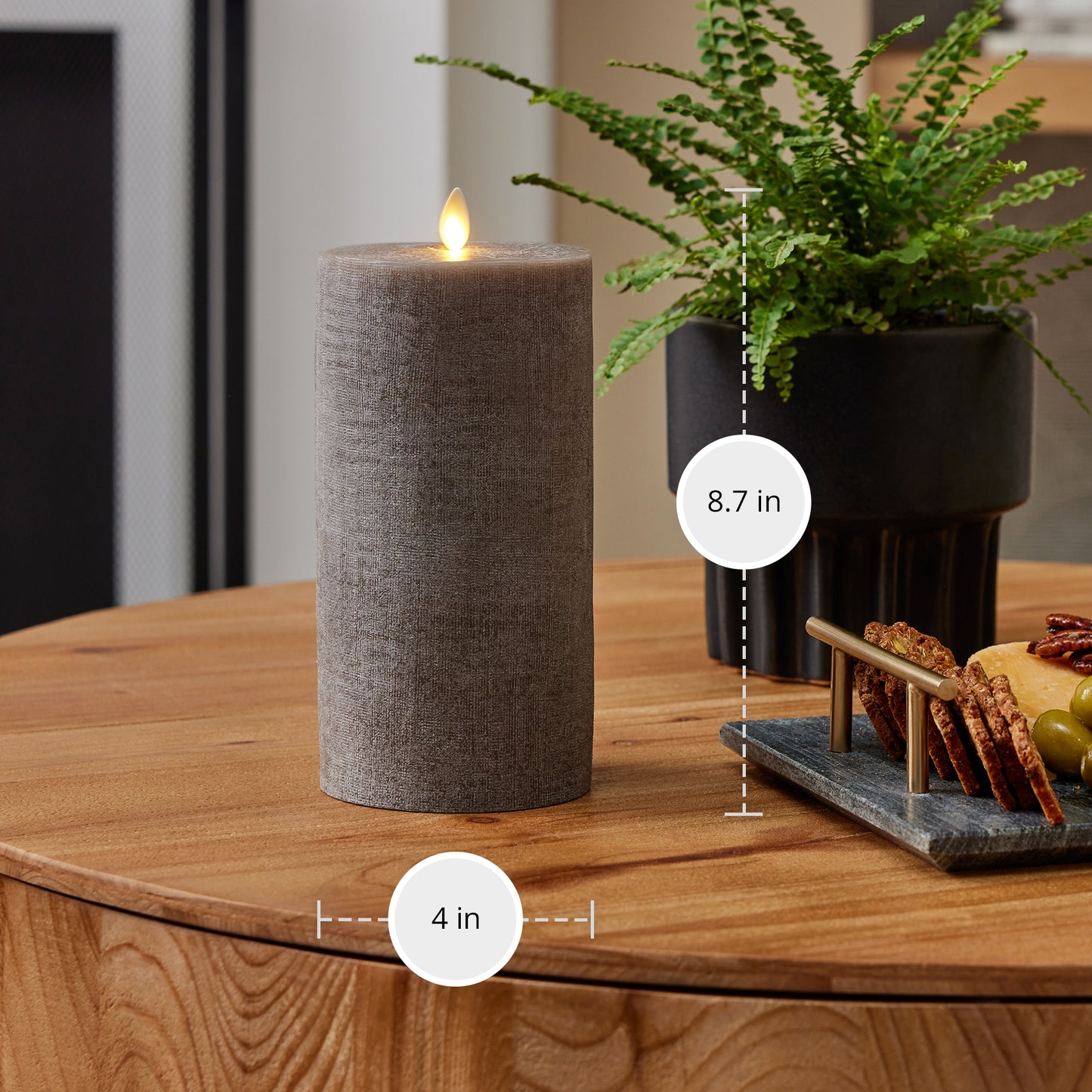 Chalky Linen Charcoal Gray Flameless Candle Pillar