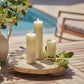 Set of 3 Pearl Ivory Outdoor Flameless Candle Slim Pillars with Remote - Melted Top