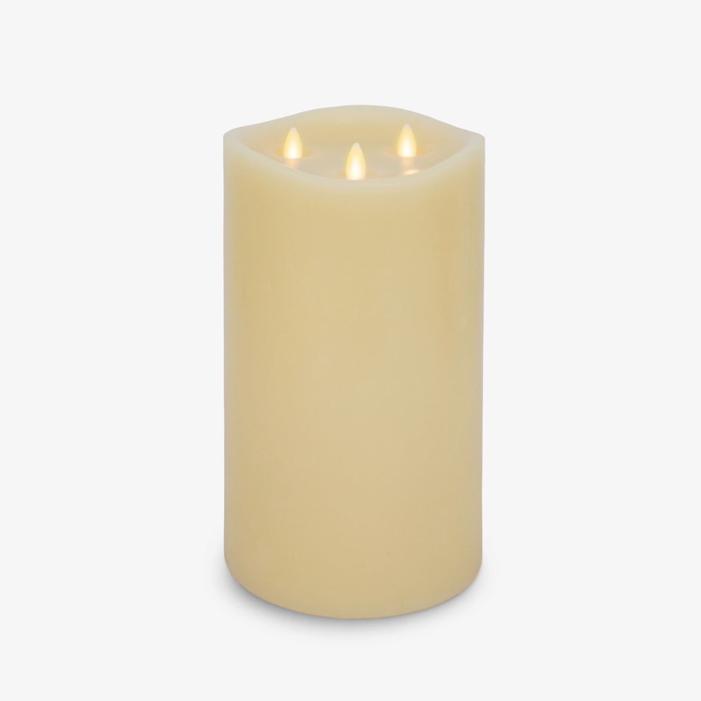 Ivory Flameless Candle Tri-Flame Grand Pillar - Melted Top