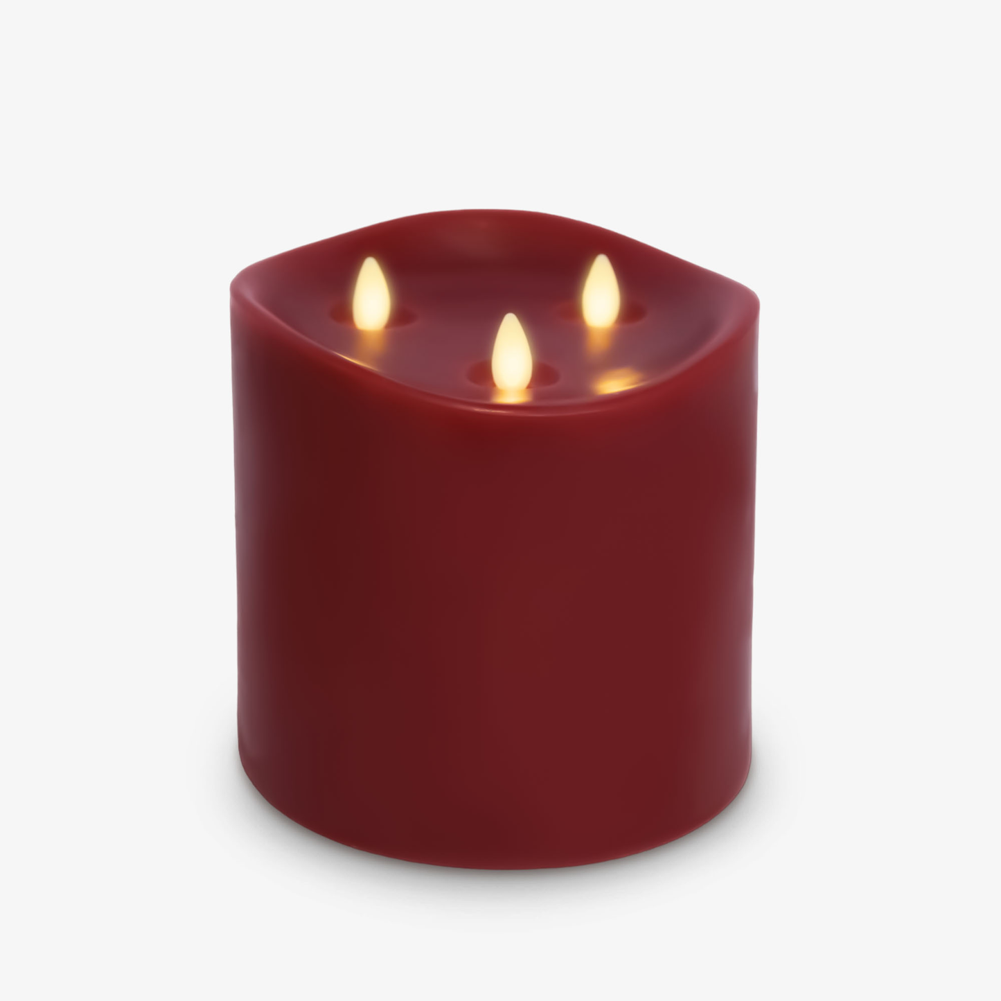 Burgundy Flameless Candle Tri-Flame Grand Pillar - Melted Top