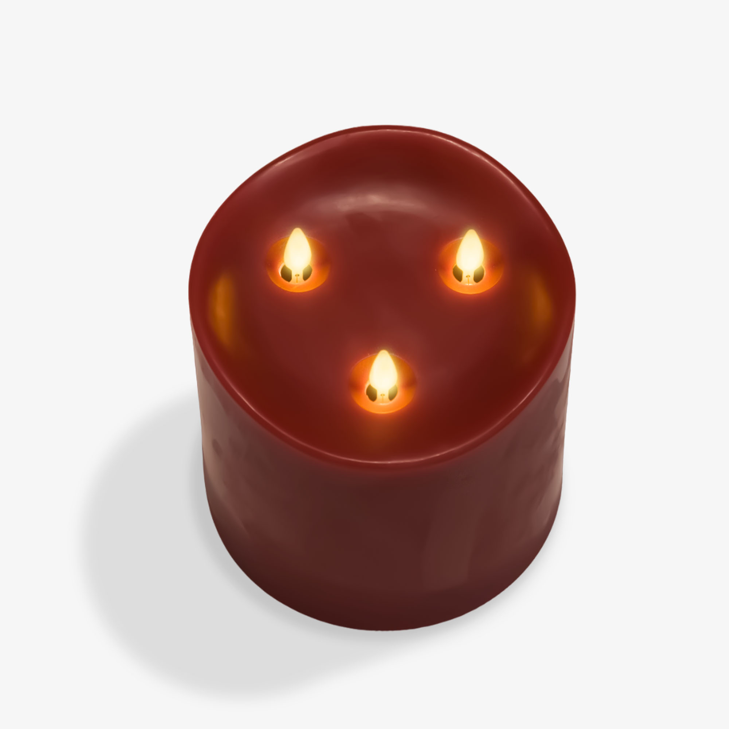 Burgundy Flameless Candle Tri-Flame Grand Pillar - Melted Top