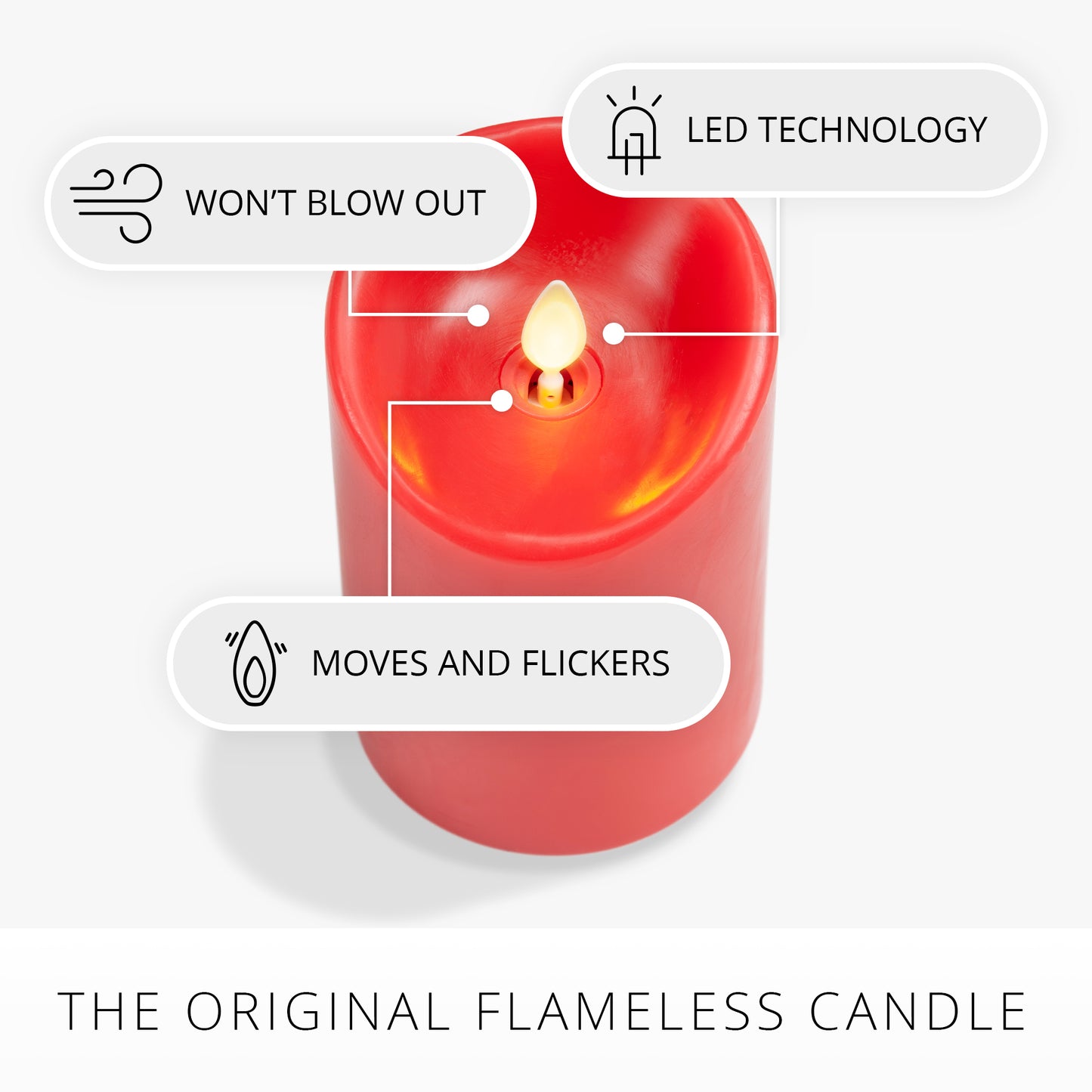 True Red Flameless Candle Pillar - Scallop Top - 3" Width