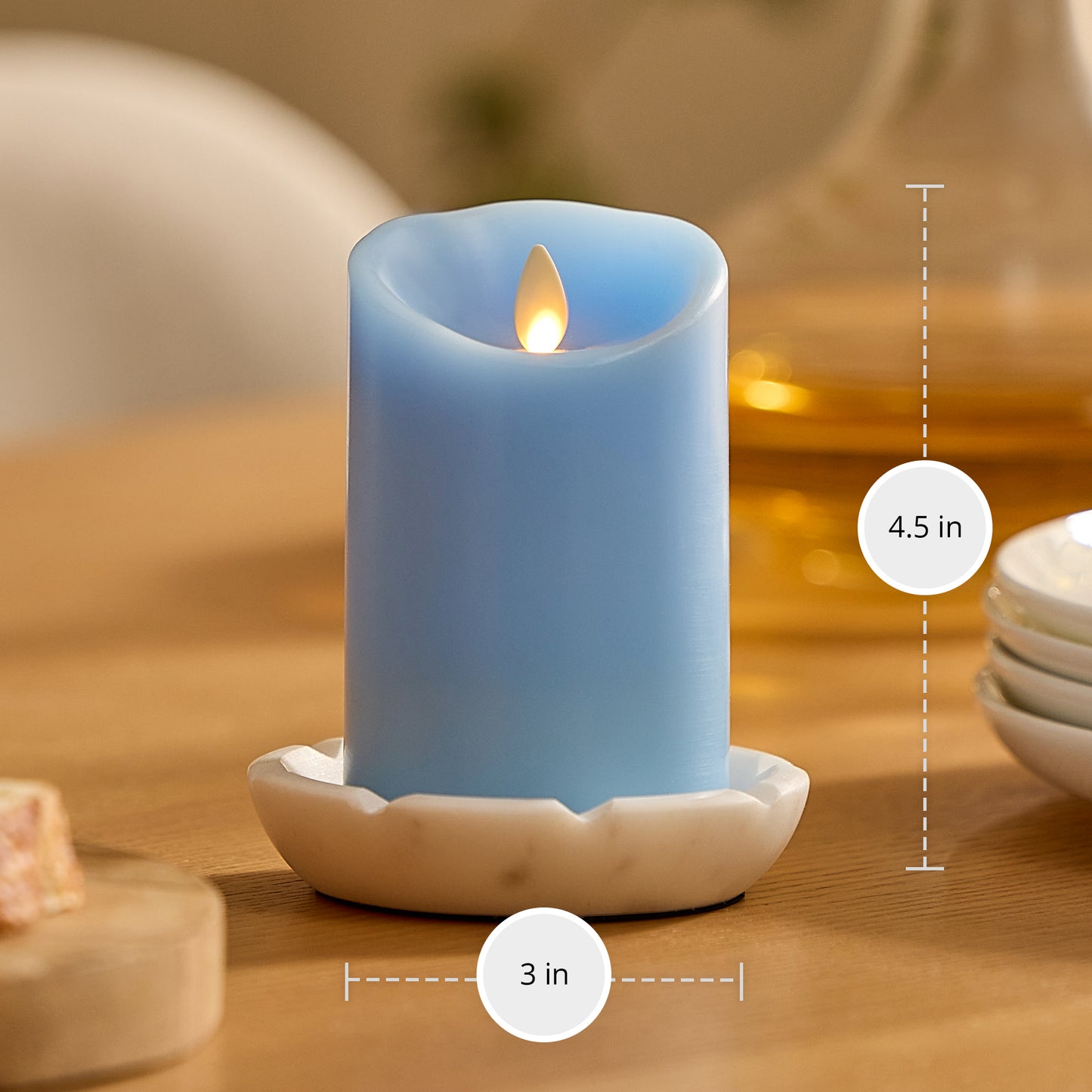 Airy Blue Flameless Candle Pillar - Scallop Top - 3" Width