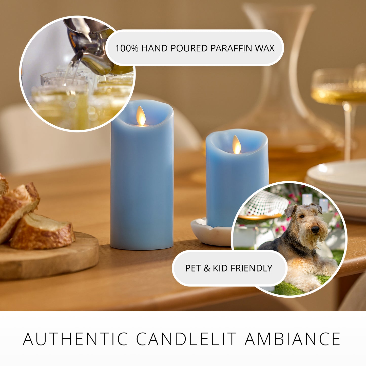 Airy Blue Flameless Candle Pillar - Scallop Top - 3" Width