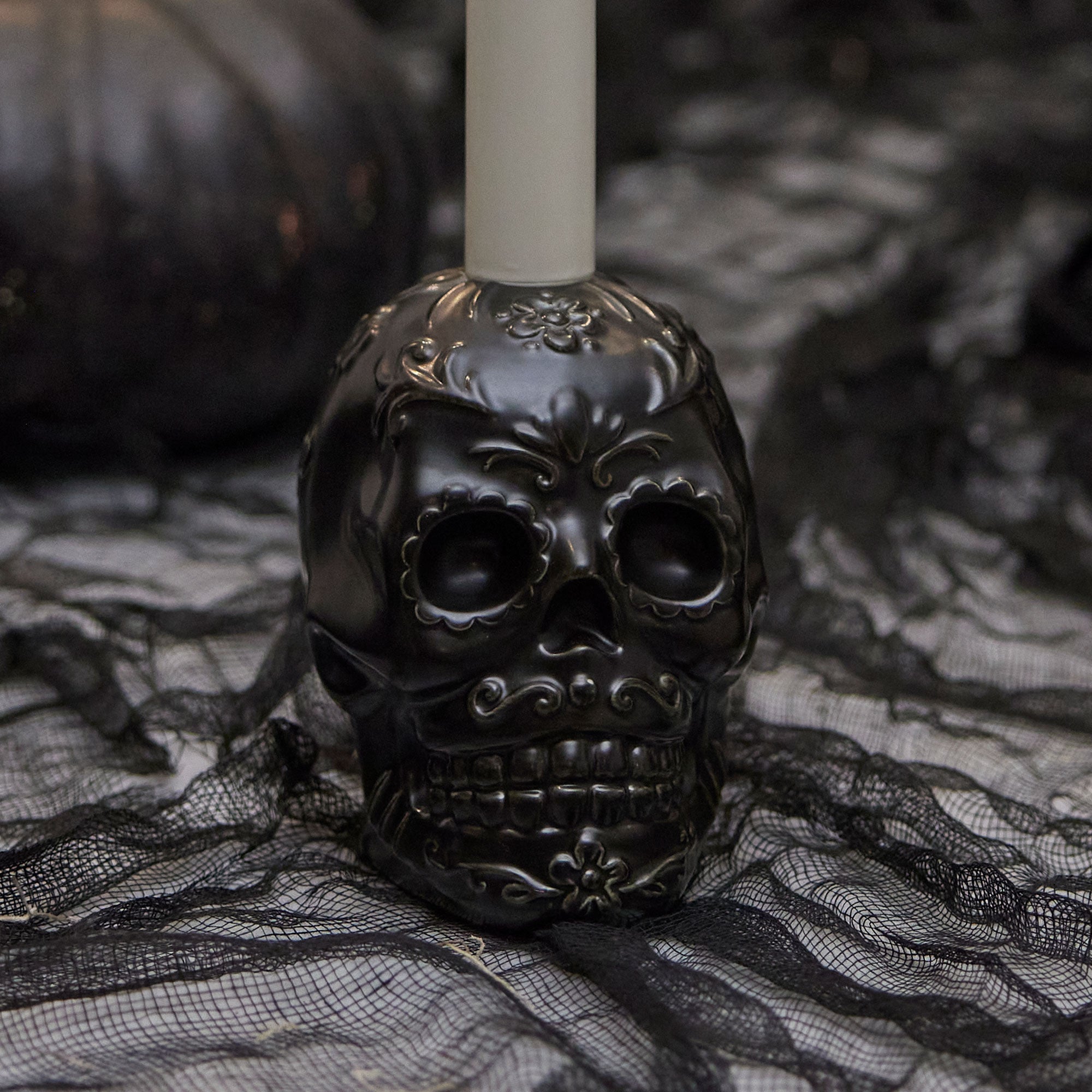 Halloween Gothic Black Roses & Skull Taper shops Candle Holder