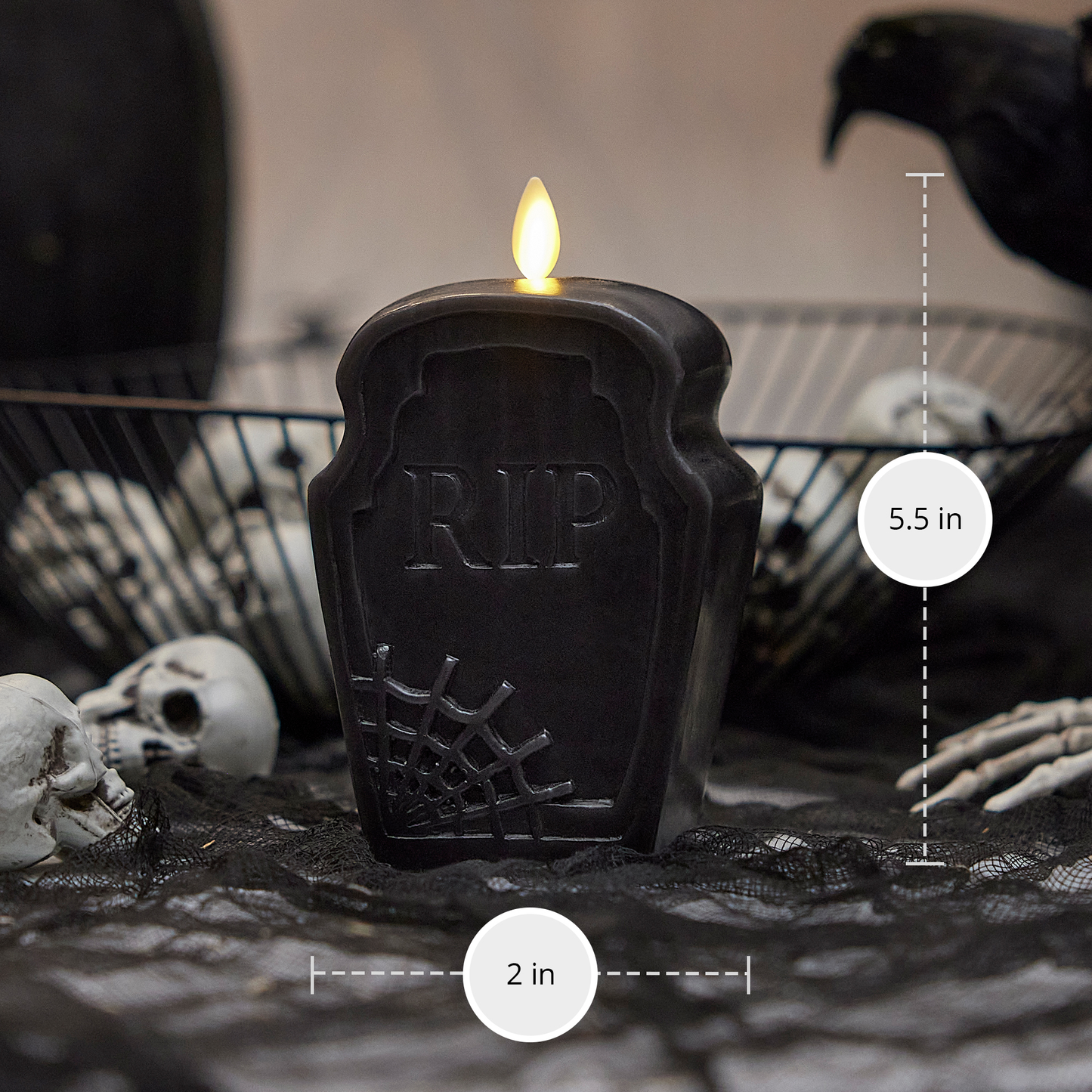 Black Flameless Candle RIP Tombstone