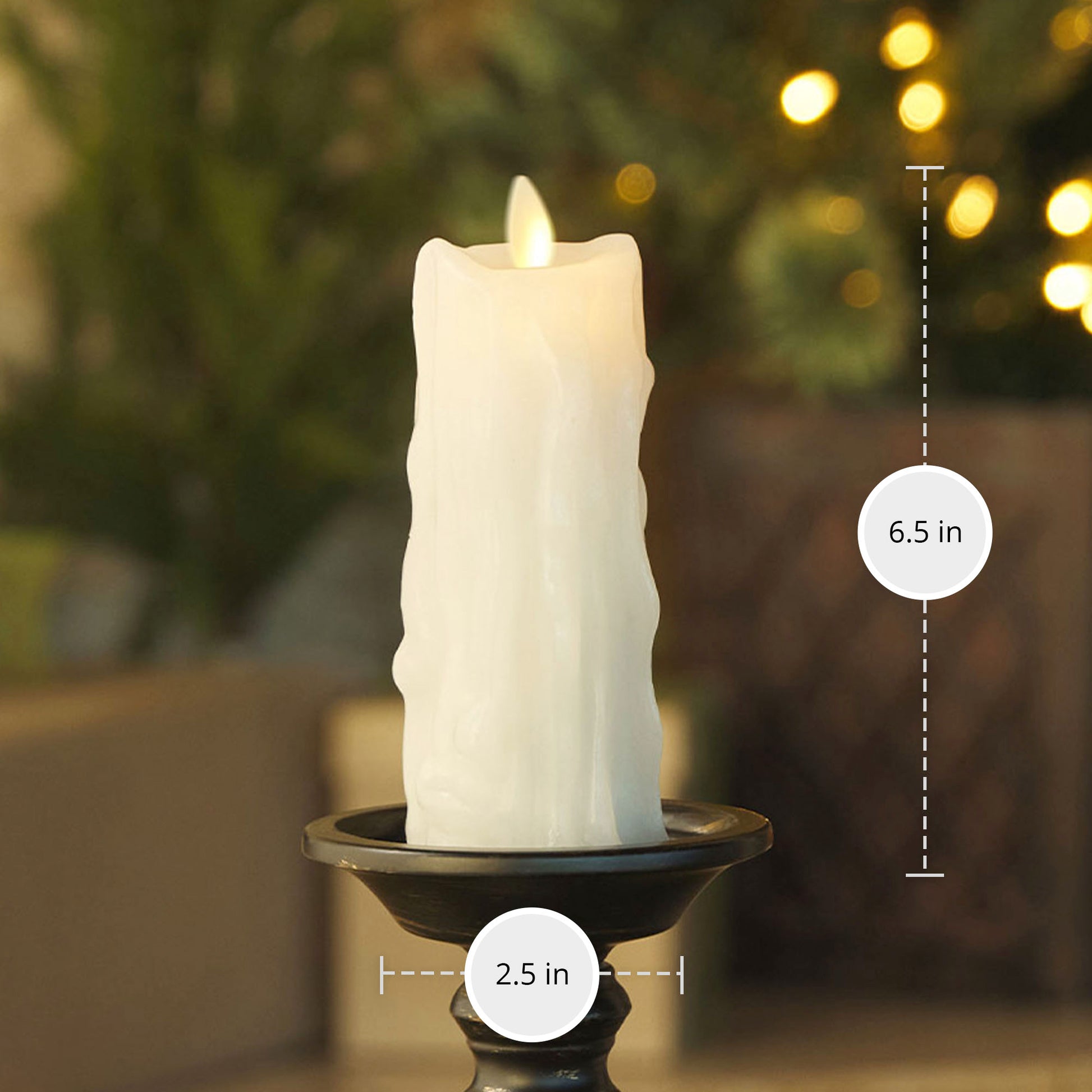 Black Wax Drip Flameless Candle Pillar - Scallop Top