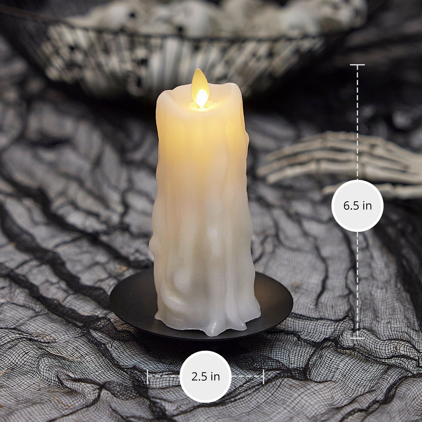 White Heavy Wax Drip Flameless Candle Slim Pillar