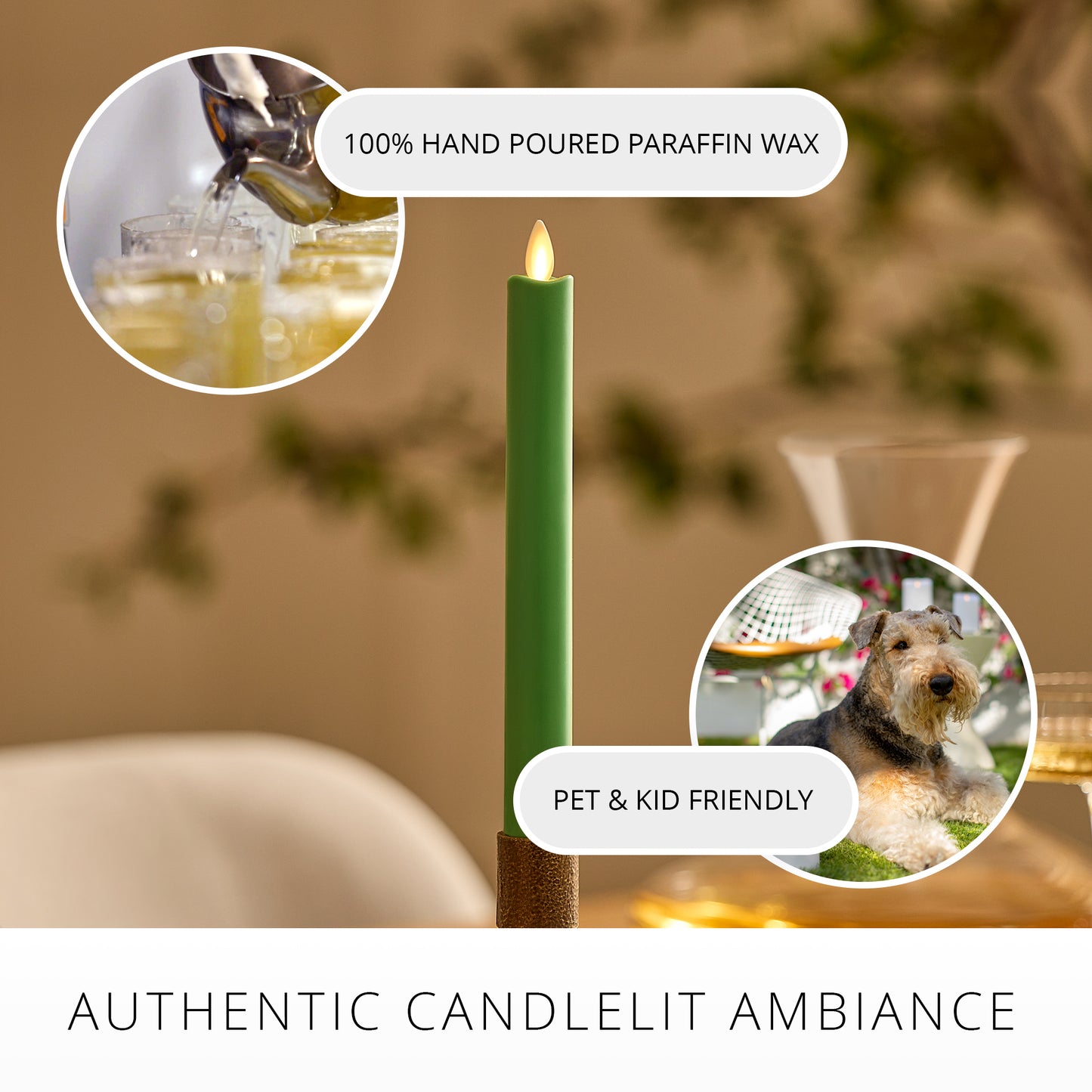 Vibrant Green Flameless Candle Taper