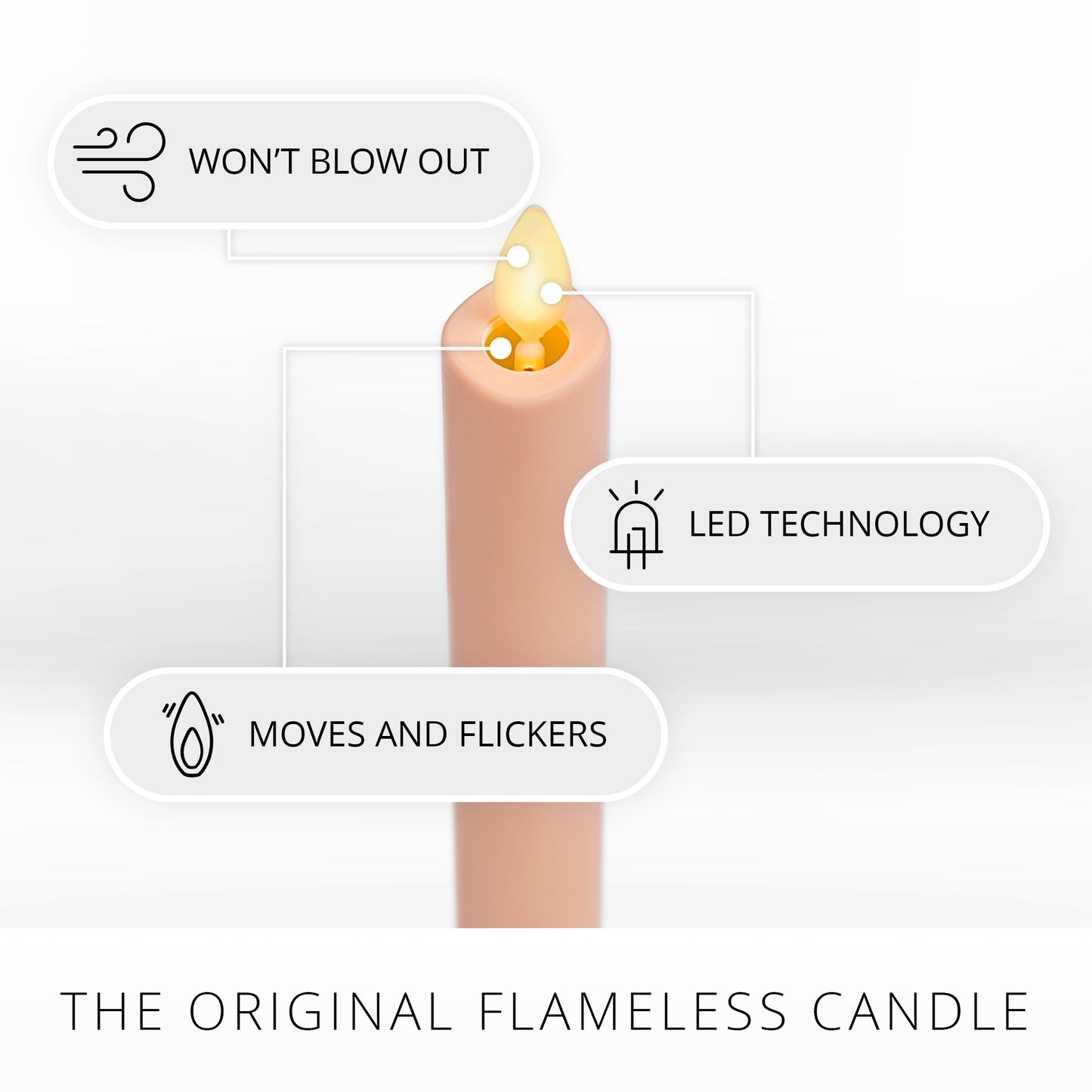 Mellow Peach Flameless Candle Tapers - Melted Top - 9.5" Height - Set of 2