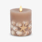 Timeless Taupe Embedded Seashell & Starfish Flameless Candle Pillar