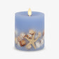 Cornflower Embedded Seashell & Starfish Flameless Candle Pillar