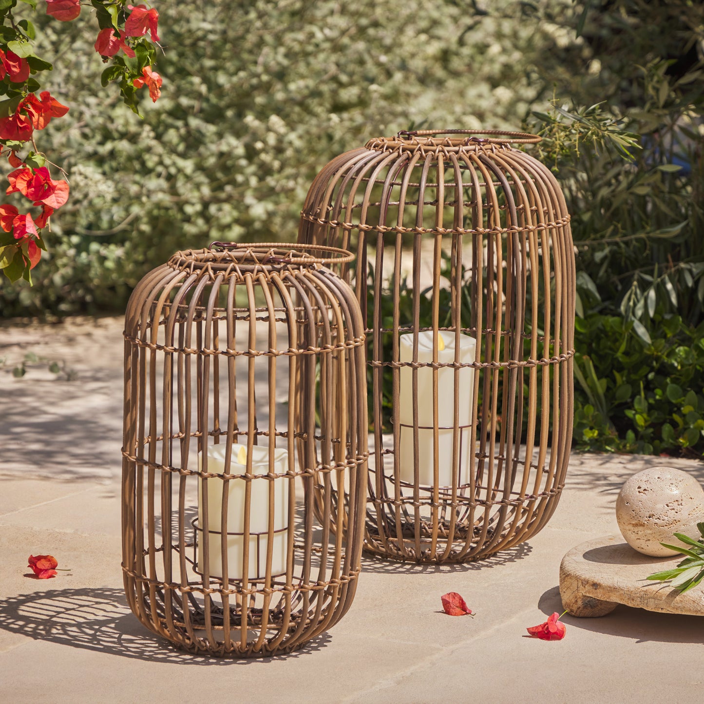 Weathered Brown Lantern with Outdoor Candle and Remote