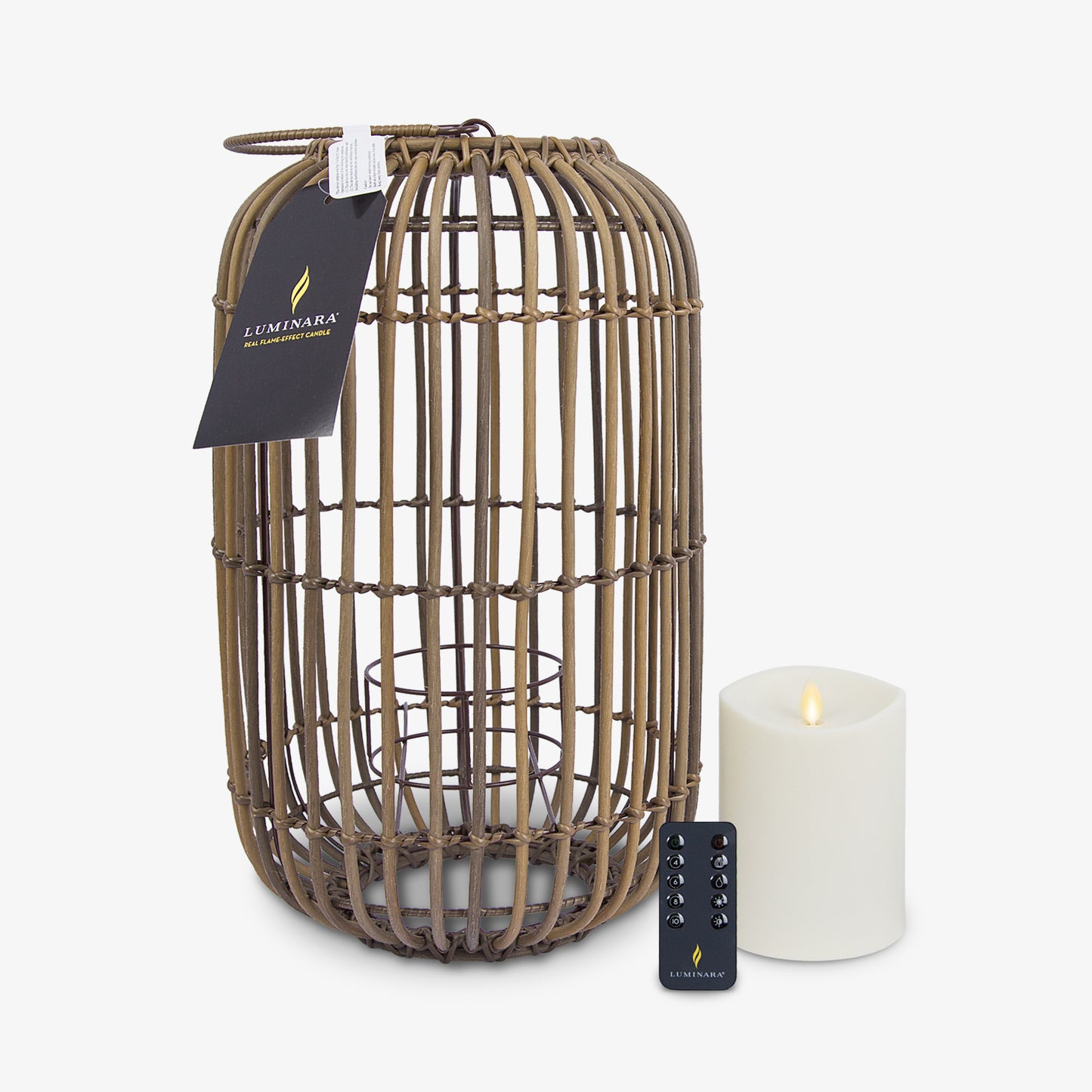 Weathered Brown Lantern with Outdoor Candle and Remote