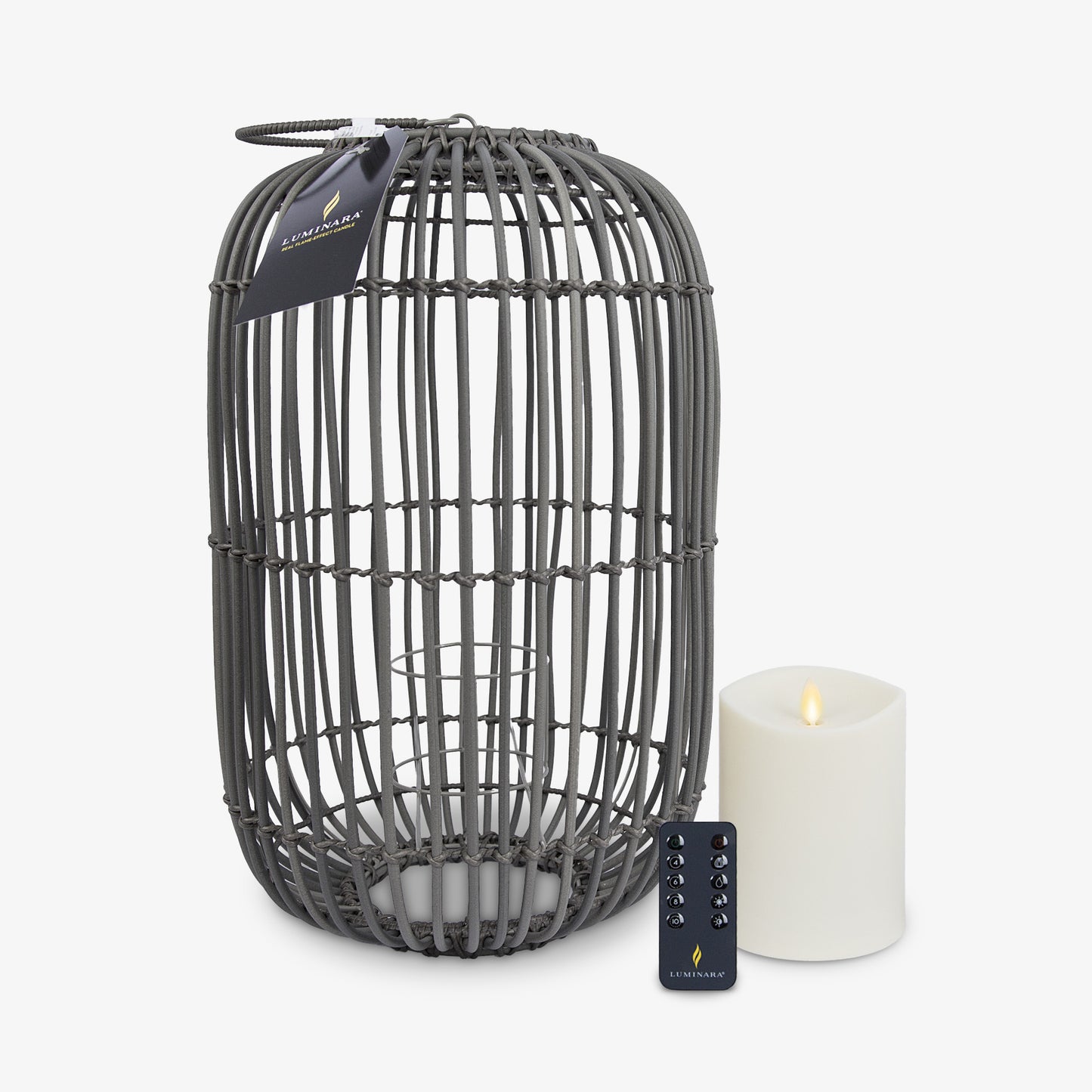 Weathered Grey Lantern with Outdoor Candle and Remote