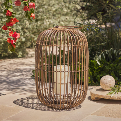 Weathered Brown Lantern with Outdoor Candle and Remote