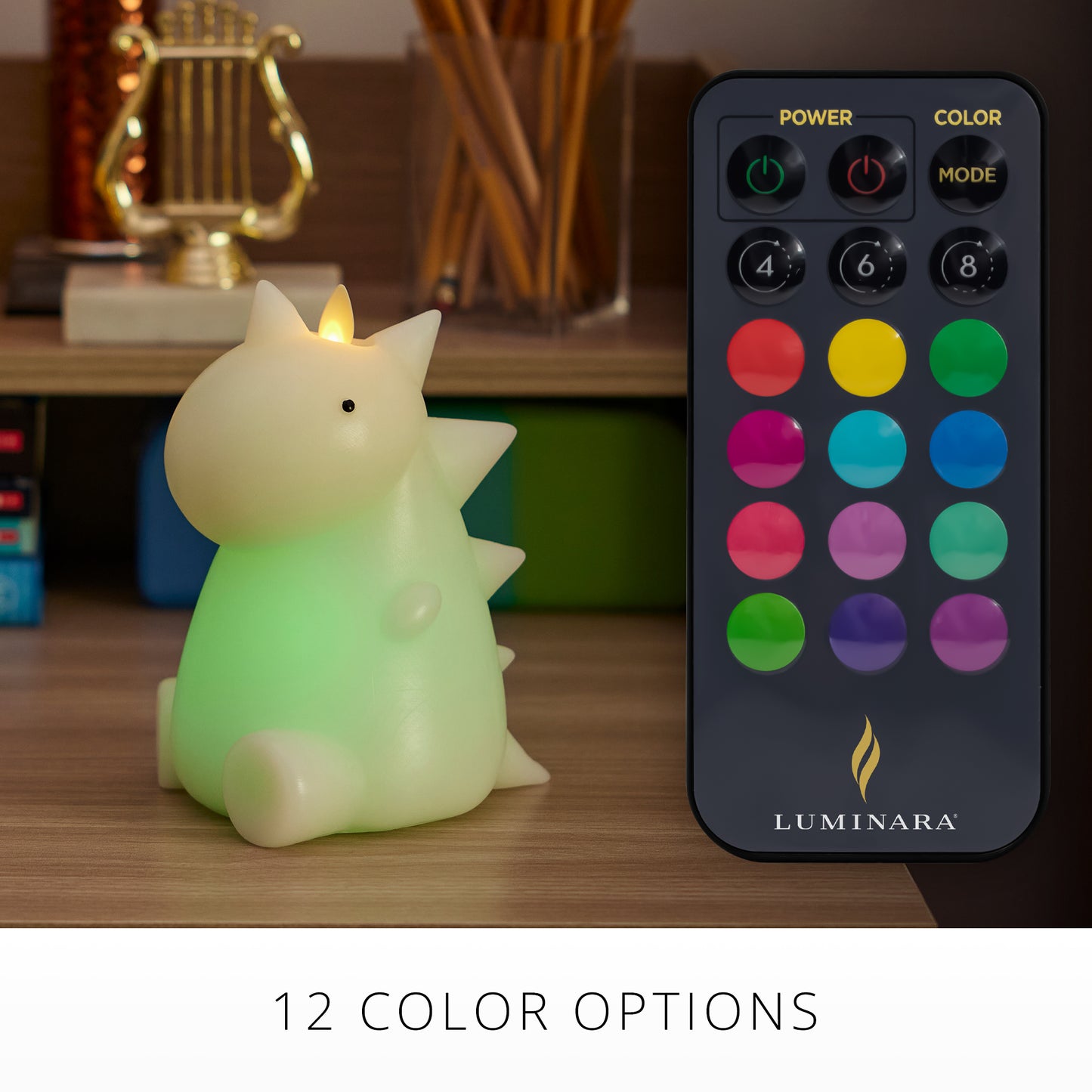 Whisper Green Color Changing Flameless Candle Dinosaur with Remote