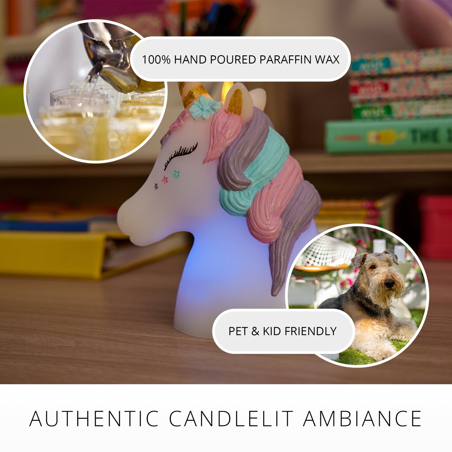 White Color Changing Flameless Candle Unicorn with Remote