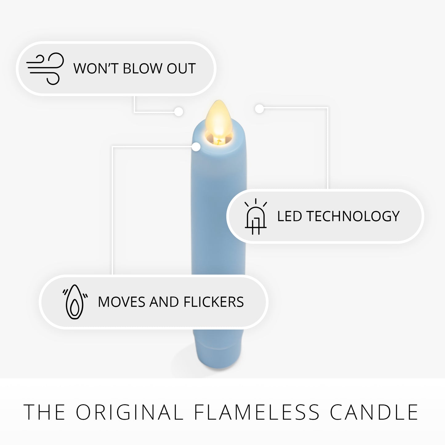 Airy Blue Flameless Candle Tapers - Flat Top - 6.75" Height - Set of 2