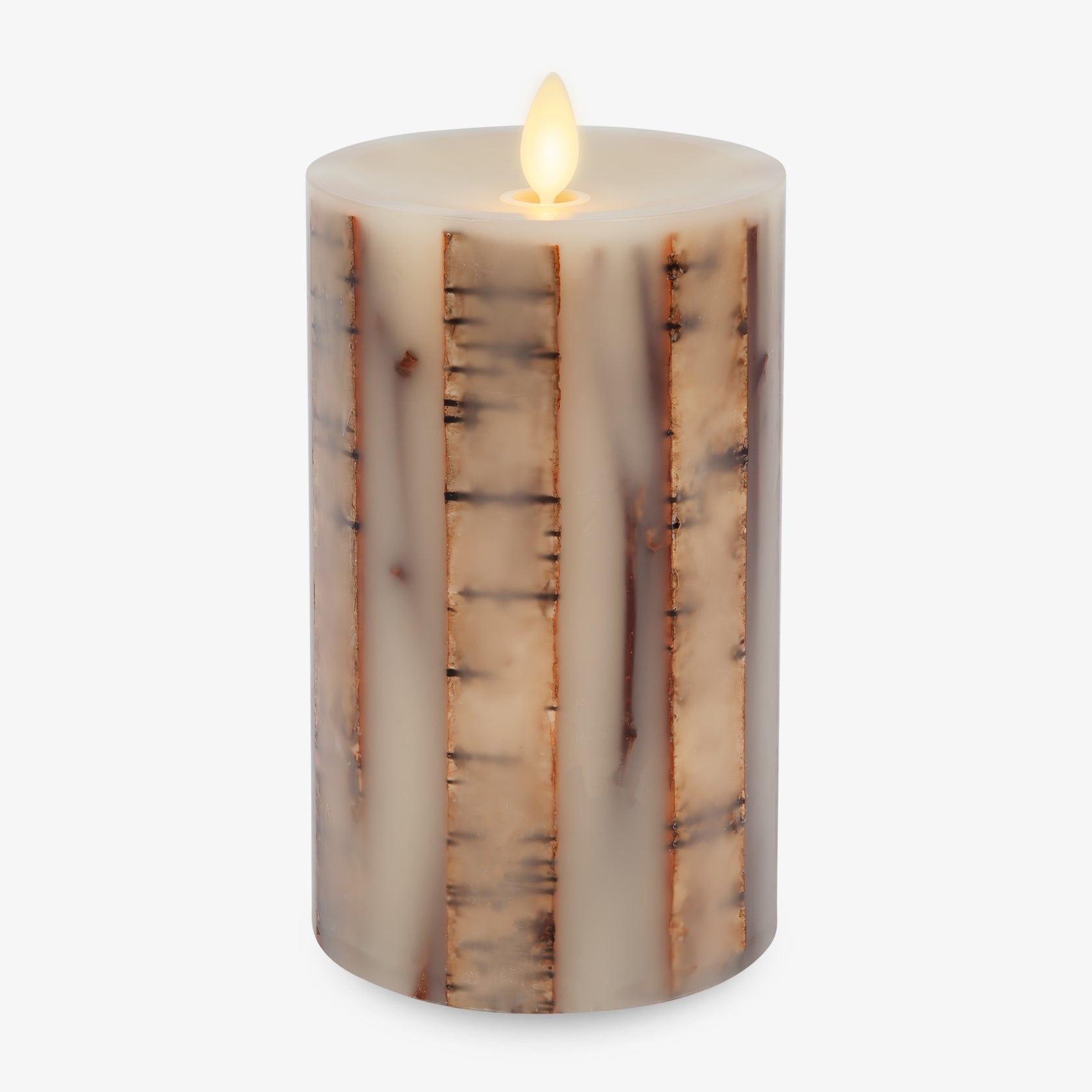 Ivory Embedded Birch and Twigs Flameless Candle Pillar – Luminara