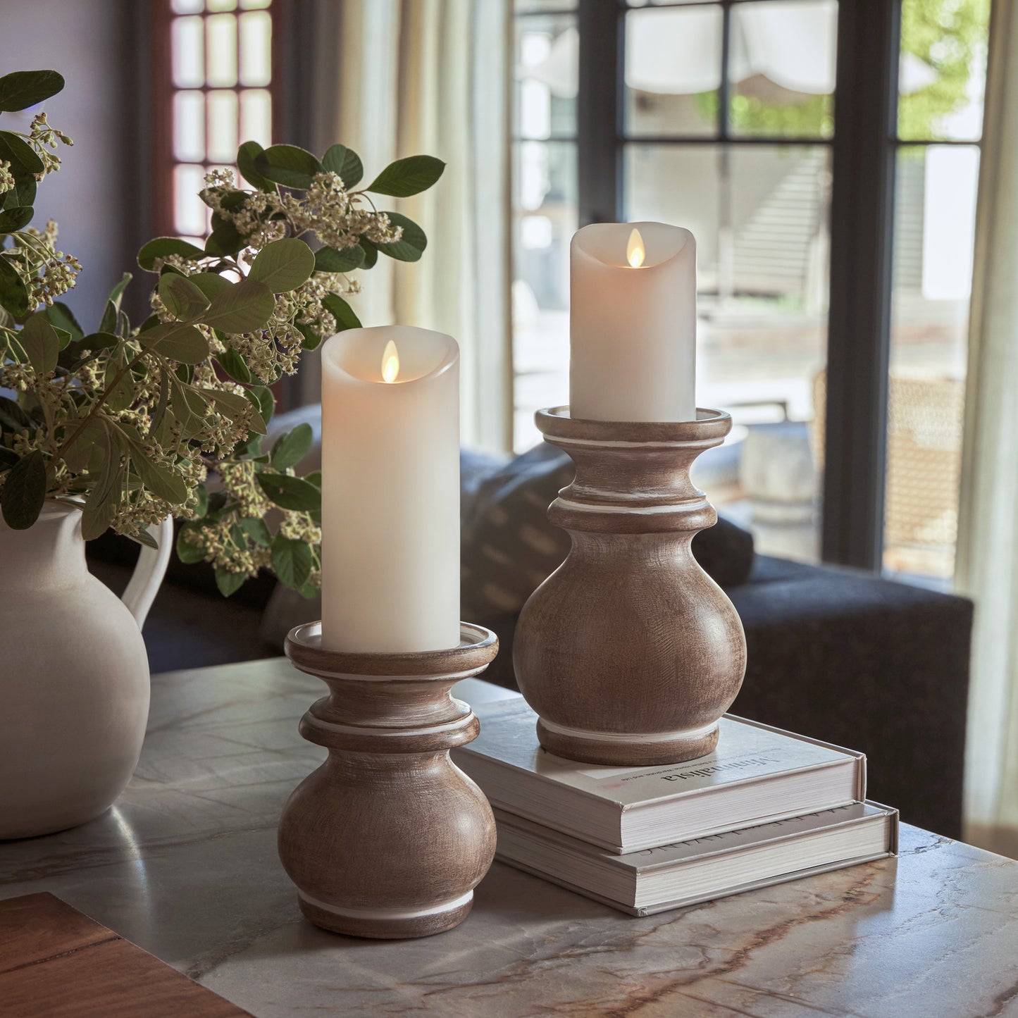 White Flameless Candle Pillar - Scallop Top - 3" Width