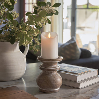 White Flameless Candle Pillar - Scallop Top - 3" Width