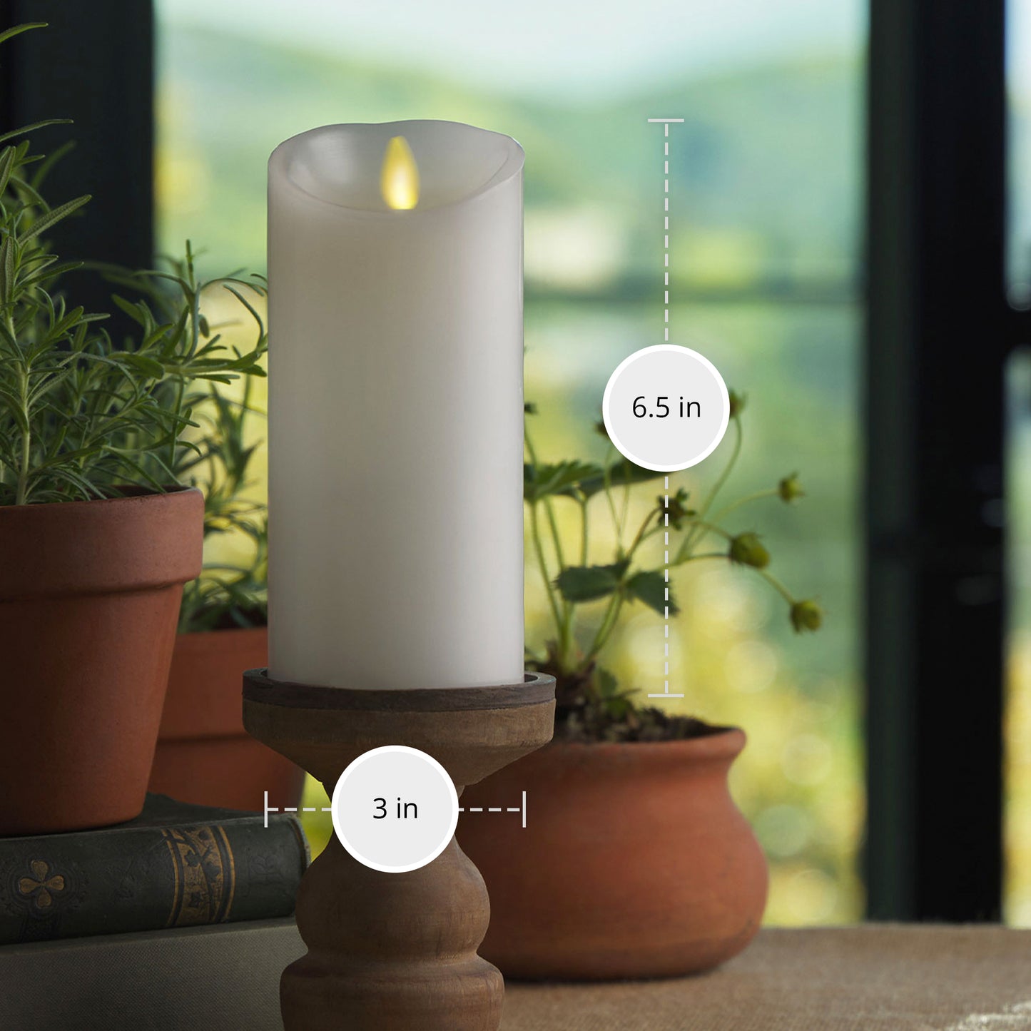 White Flameless Candle Pillar - Scallop Top - 3" Width