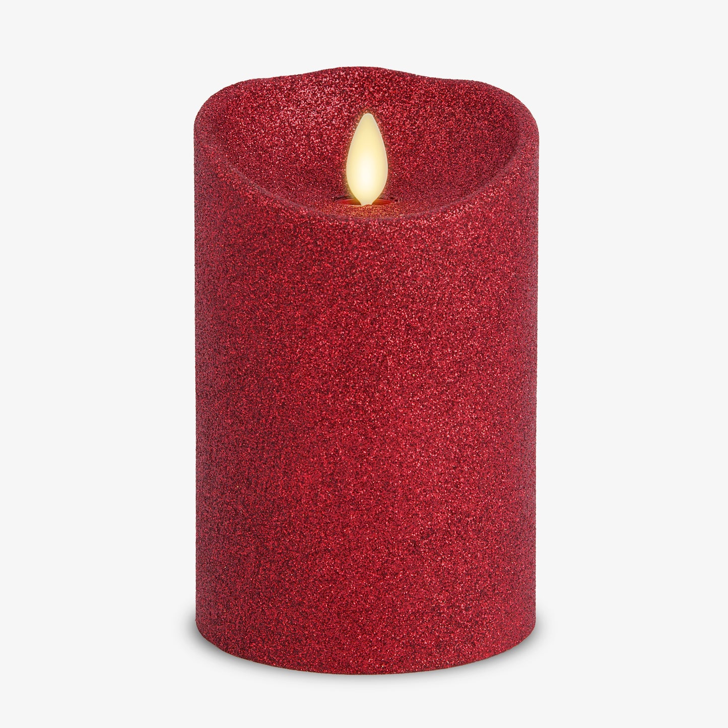 Holiday Red Glitter Flameless Candle Pillar