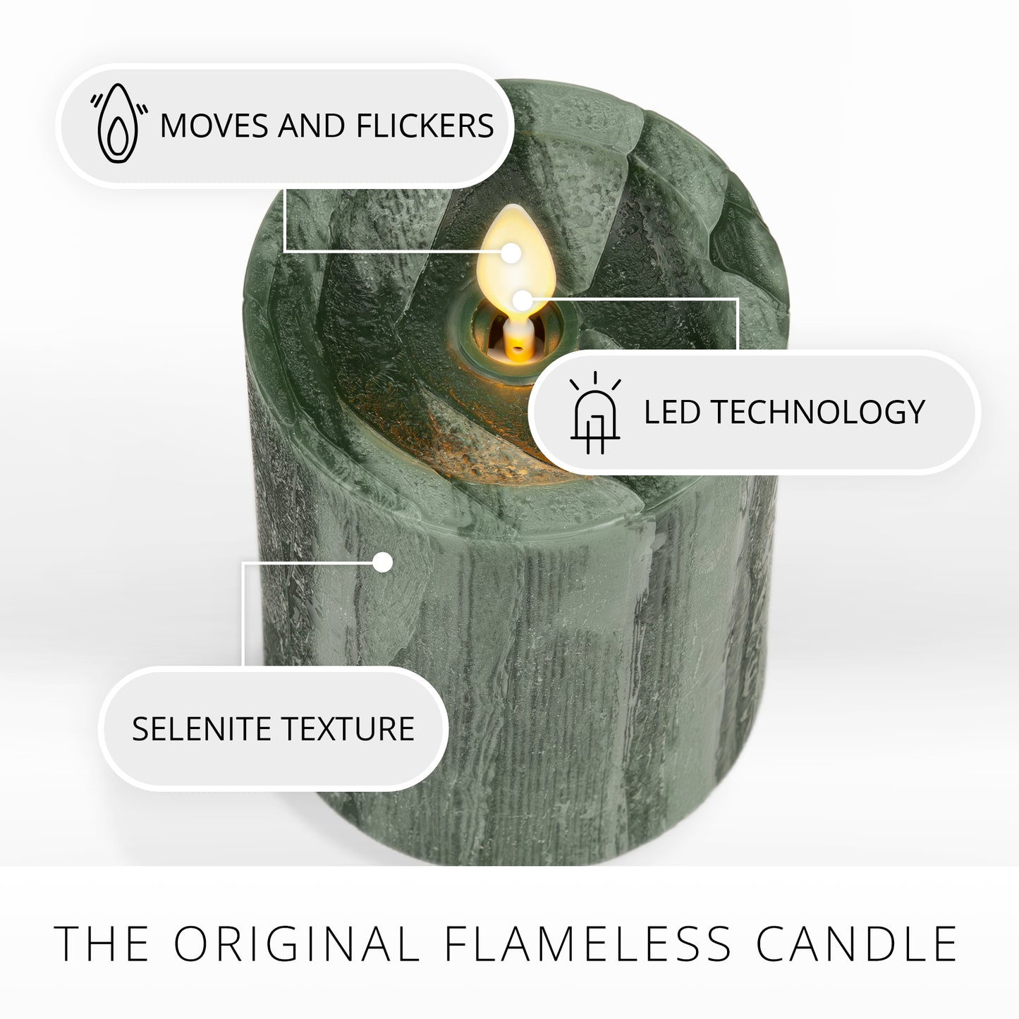 Holiday Green Selenite Flameless Candle Pillar