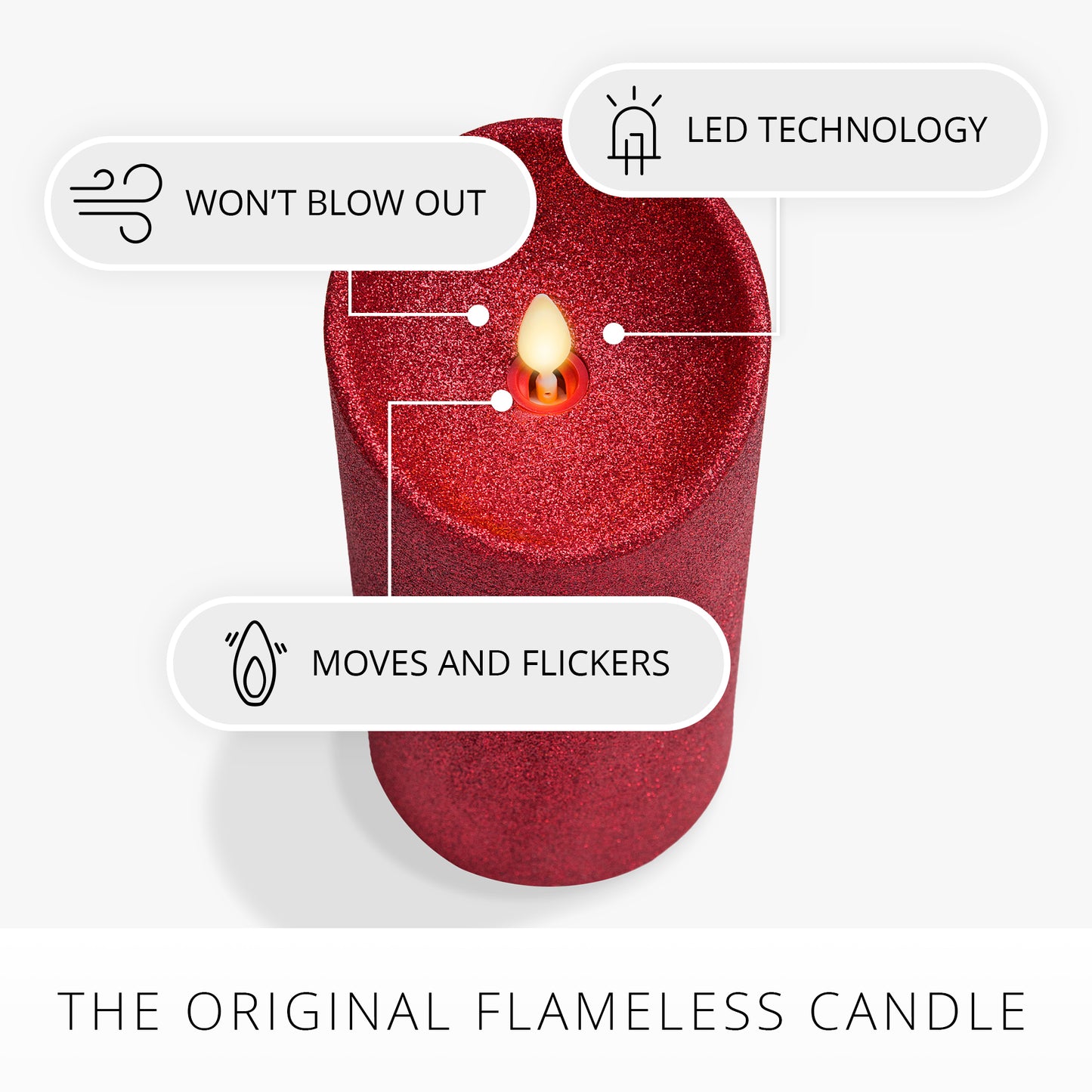 Holiday Red Glitter Flameless Candle Pillar