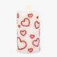 White Porcelain with Metallic Red Hearts Flameless Candle Pillar