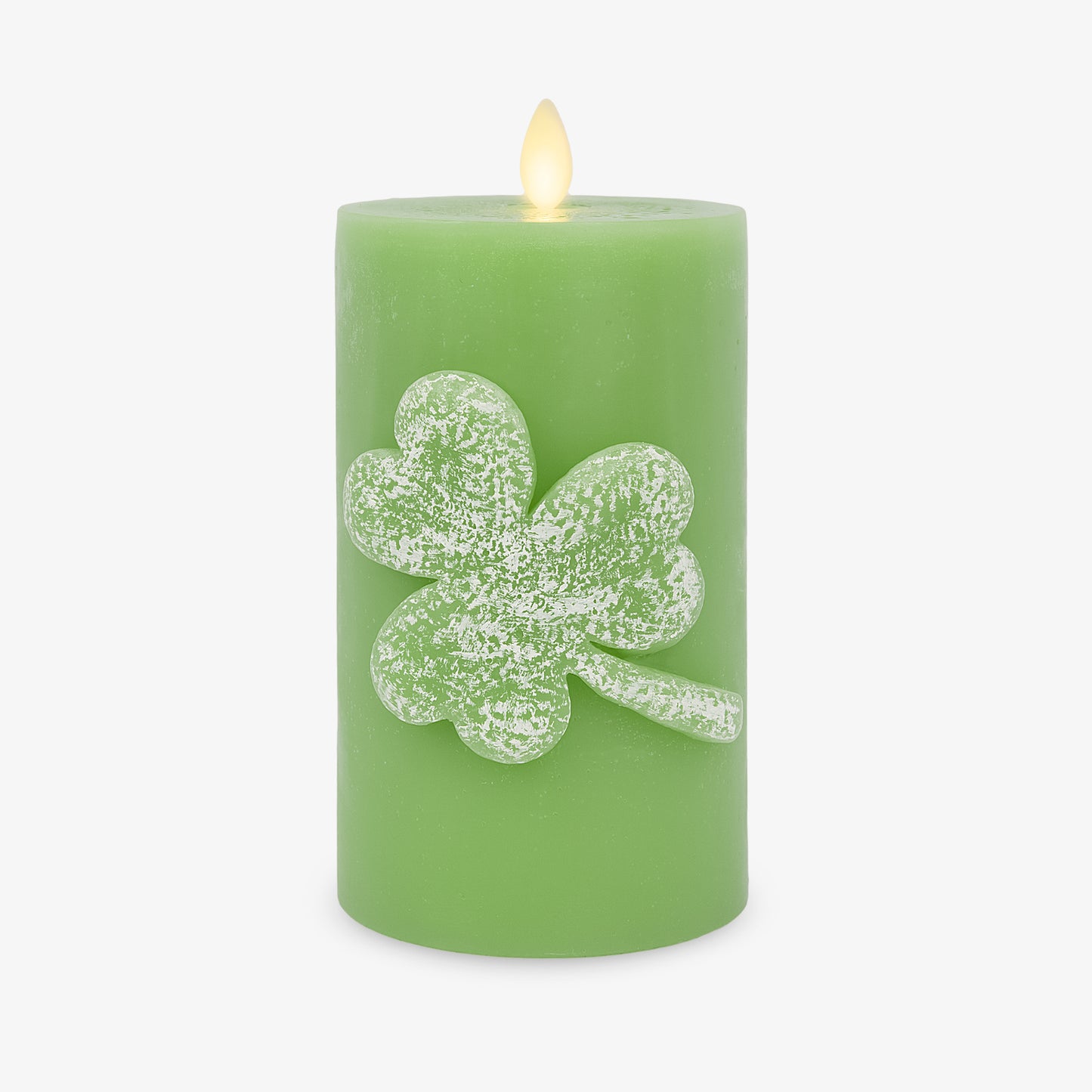 Lucky Green Flameless Candle Shamrock Pillar