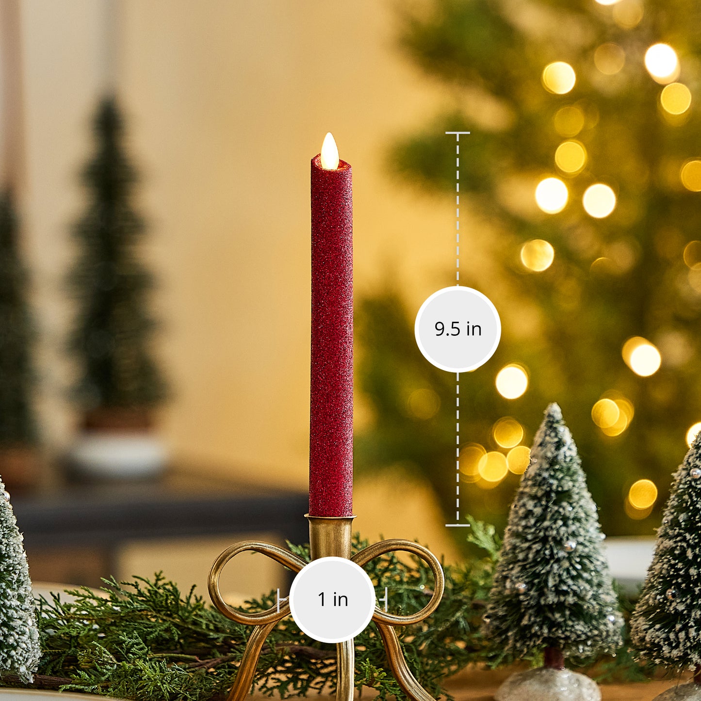 Holiday Red Glitter Flameless Candle Taper