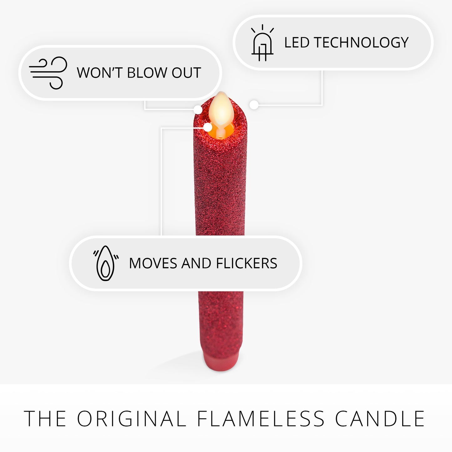 Holiday Red Glitter Flameless Candle Taper