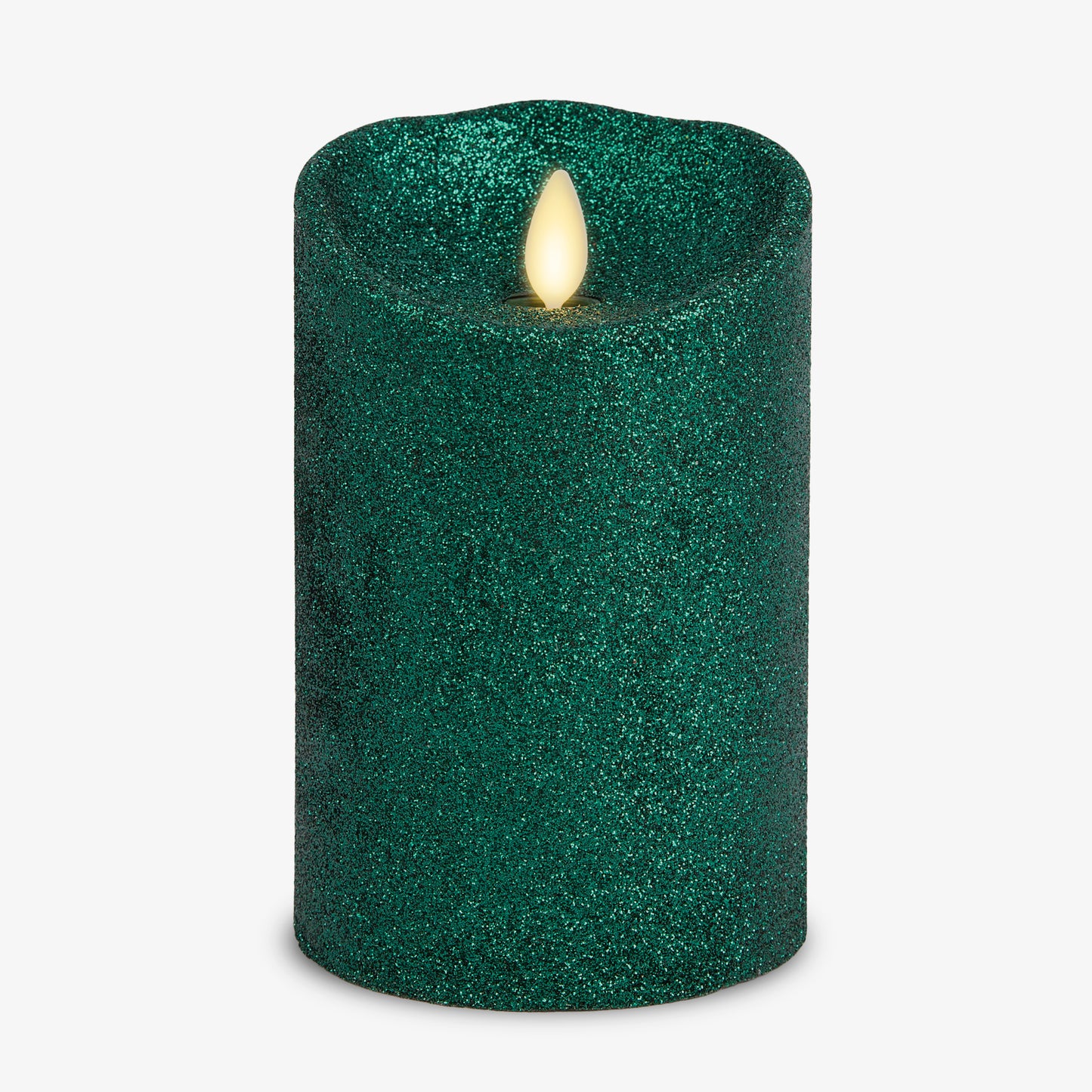 Holiday Green Glitter Flameless Candle Pillar