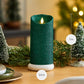 Holiday Green Glitter Flameless Candle Pillar