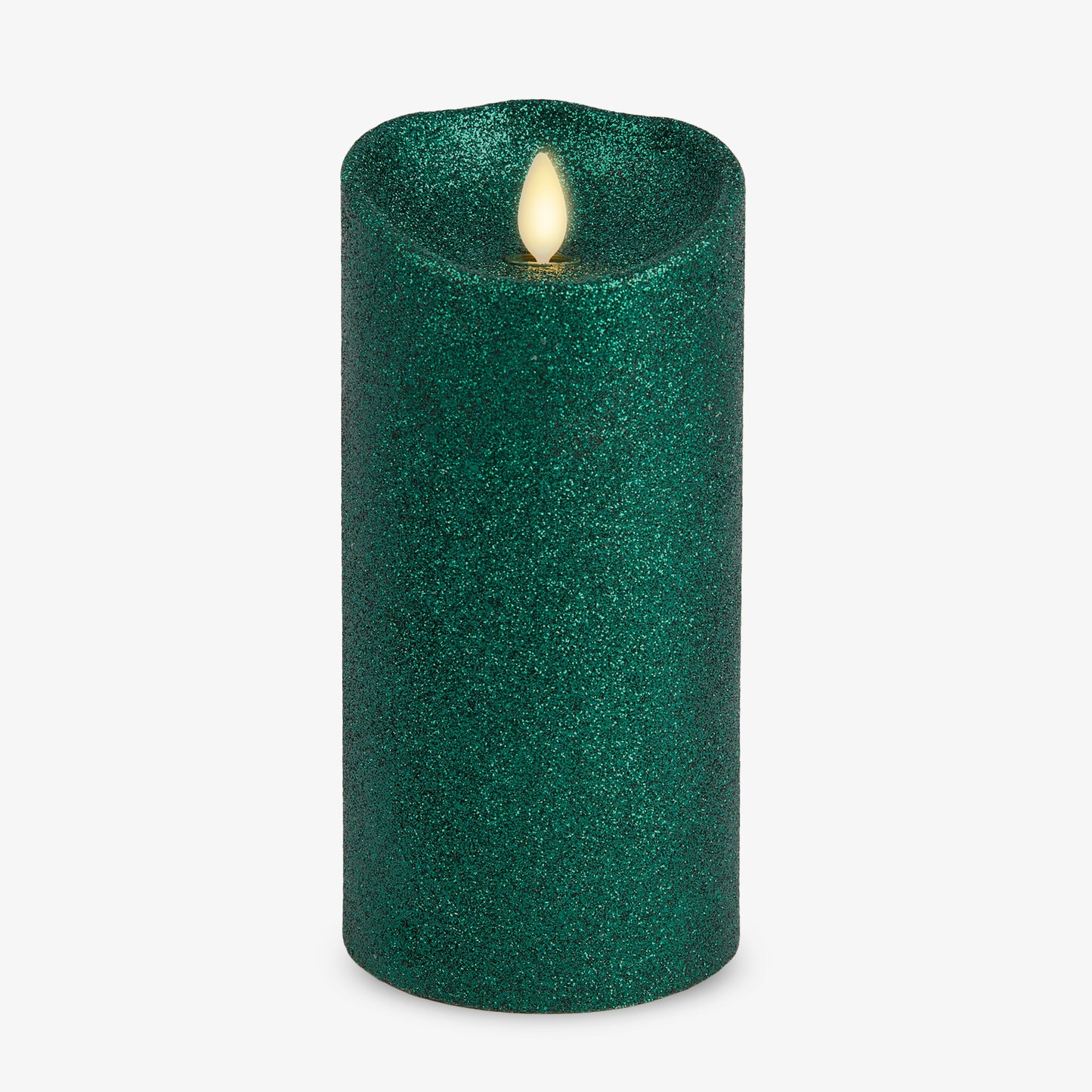 Holiday Green Glitter Flameless Candle Pillar