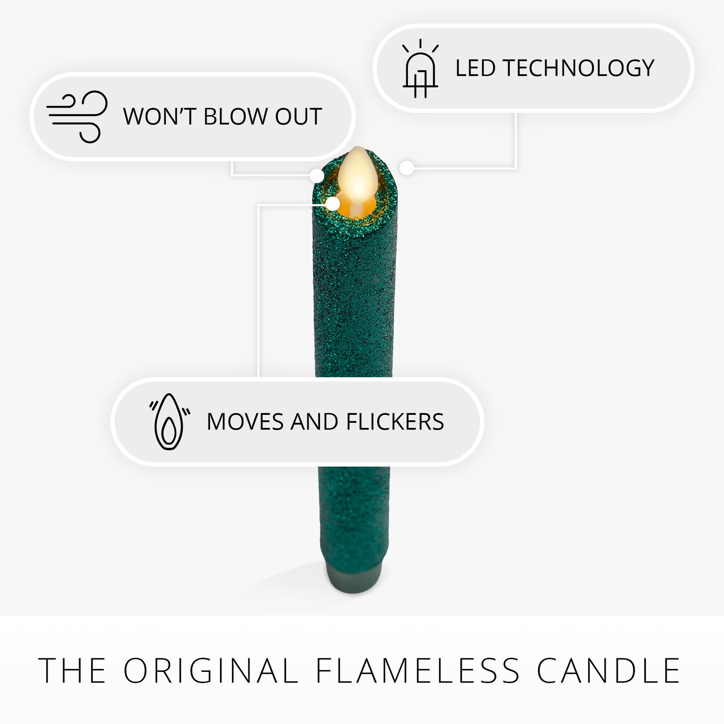 Holiday Green Glitter Flameless Candle Taper